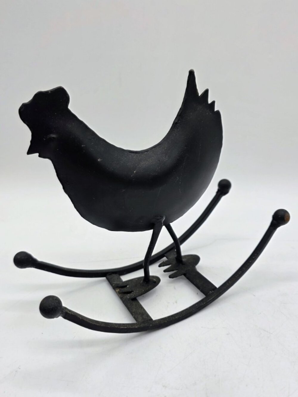 Unique Black Metal Rocking Horse Chicken Country Farmhouse Primitive